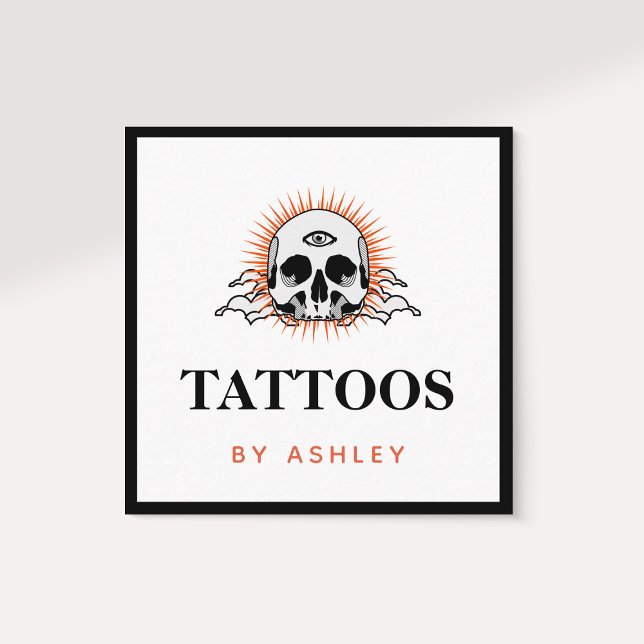 Tattoo Artist Social Media Skull Sunrise Sunset  Square Business Card (Creator Uploaded)