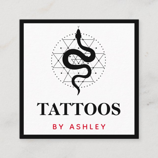 Tattoo Artist Social Media Snake Illustration Star Square Business Card (Front)