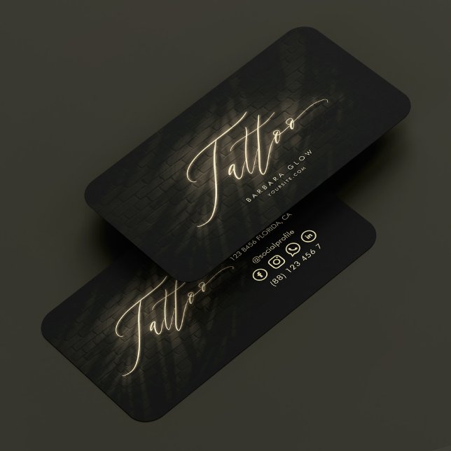 Tattoo Artist Tattooist Neon Gold Elegant Script Business Card (Tattoo Artist Tattooist Neon Gold Elegant Script Business Card
)