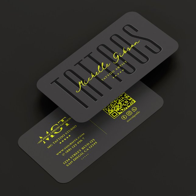 Tattoo Artist Tattoos Neon Yellow Modern Business Card (Tattoo Artist Tattoos Neon Yellow Modern Business Card
)