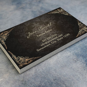 Tattoo Artist Vintage Framed Damask Business Card