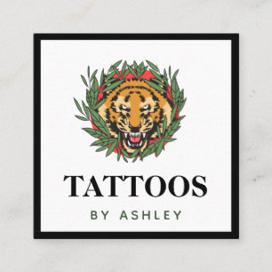 Tattoo Artist Wild Tiger Illustration Bold Trendy Square Business Card