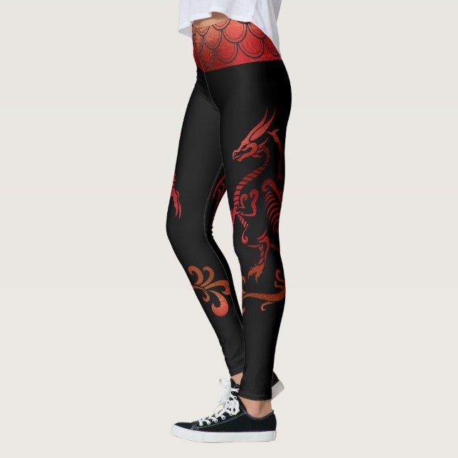 Tattoo Band Red Black Iridescent Scales Dragon Leggings (Left)