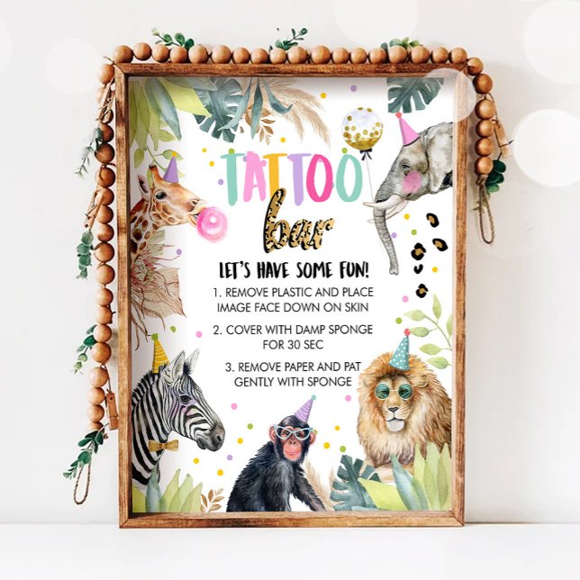 Tattoo Bar Safari Party Animals Girl Birthday  Poster (Creator Uploaded)