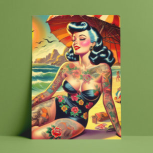 Tattoo Beach Pin-up Postcard