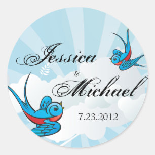 Tattoo Birds and Beams Wedding Date Label Sticker