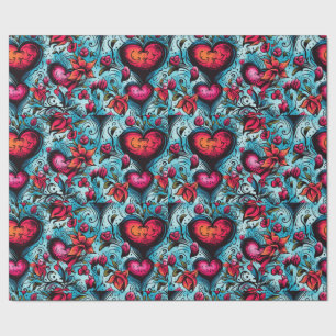 Tattoo Blue Hearts  Theme Wrapping Paper