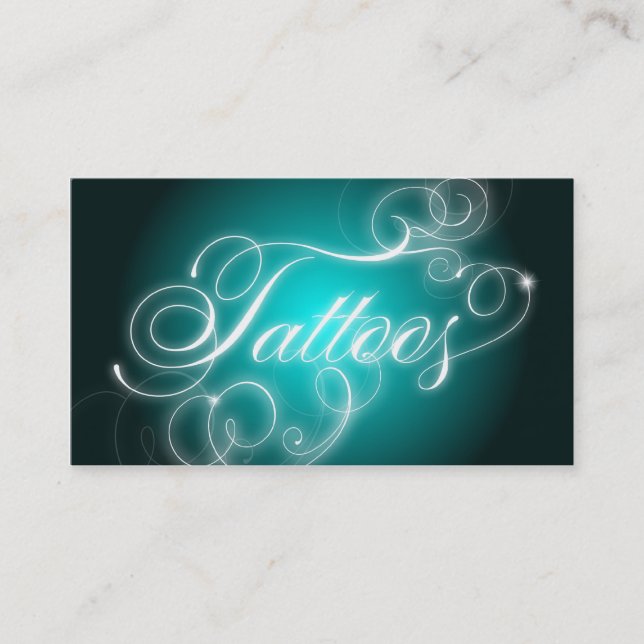 Tattoo Business Card Elegant Flourish Glow (Front)