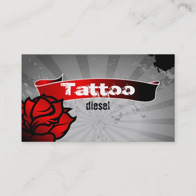 Tattoo Business Card Red Rose Grey (Front)