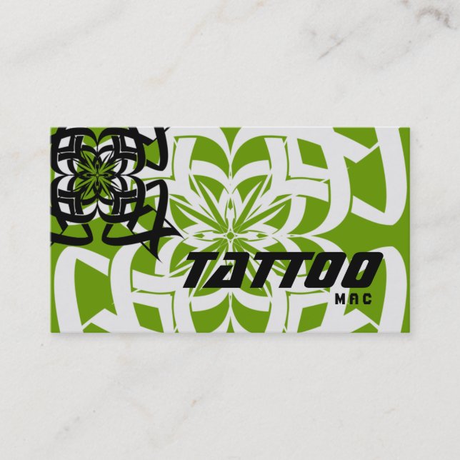 Tattoo Business Card Tribal Black Green White (Front)