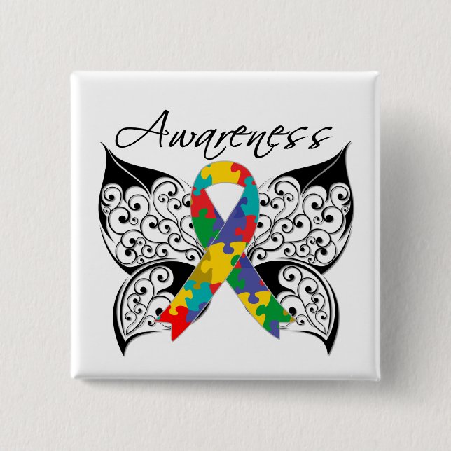 Tattoo Butterfly Awareness - Autism 15 Cm Square Badge (Front)