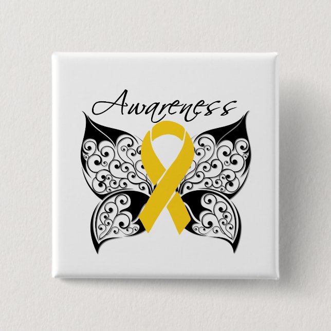 Tattoo Butterfly Awareness - Childhood Cancer 15 Cm Square Badge (Front)
