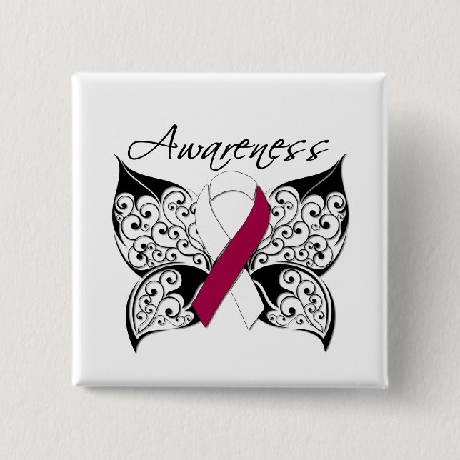 Tattoo Butterfly Awareness - Head Neck Cancer 15 Cm Square Badge (Front)