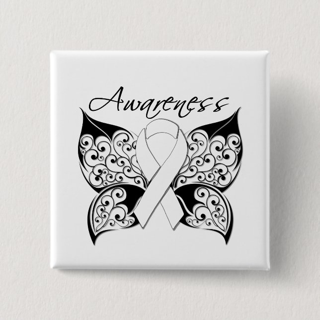 Tattoo Butterfly Awareness - Lung Cancer 15 Cm Square Badge (Front)