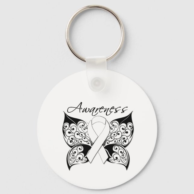 Tattoo Butterfly Awareness - Lung Cancer Key Ring (Front)