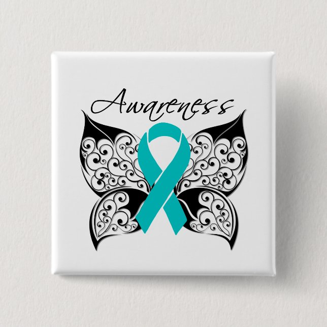 Tattoo Butterfly Awareness - Ovarian Cancer 15 Cm Square Badge (Front)