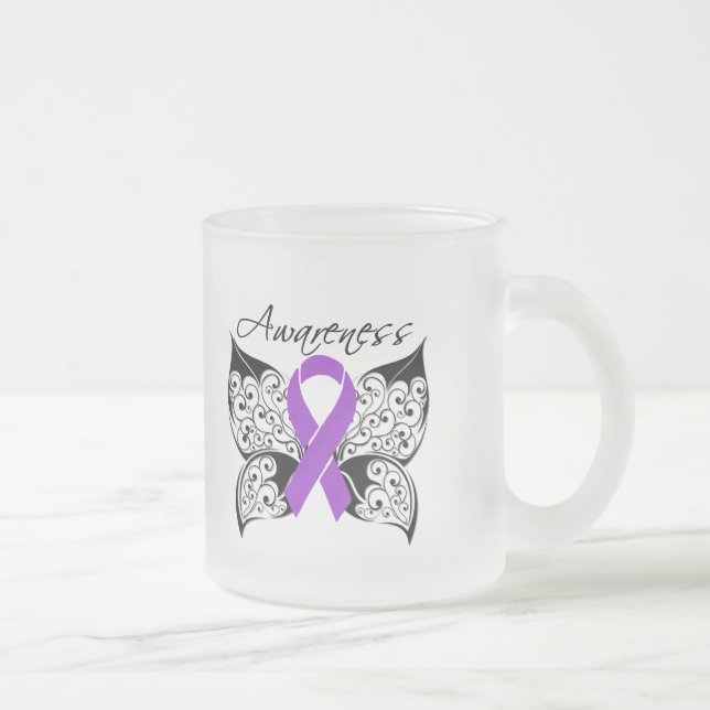 Tattoo Butterfly Awareness - Pancreatic Cancer Frosted Glass Coffee Mug (Right)