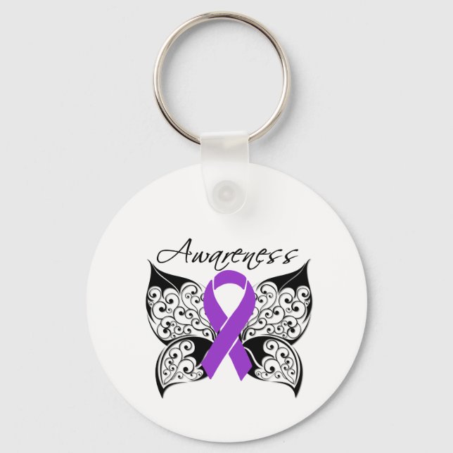 Tattoo Butterfly Awareness - Pancreatic Cancer Key Ring (Front)