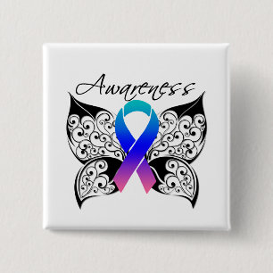 Tattoo Butterfly Awareness - Thyroid Cancer 15 Cm Square Badge