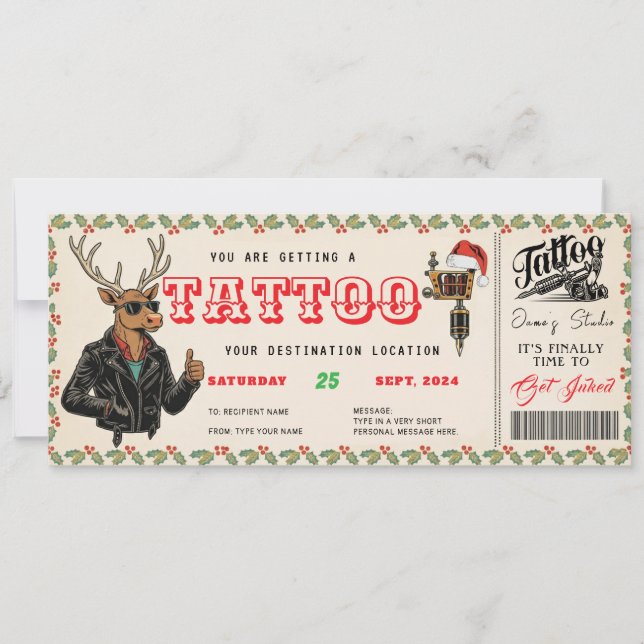 Tattoo Christmas Gift Ticket Certificate Voucher Invitation (Front)