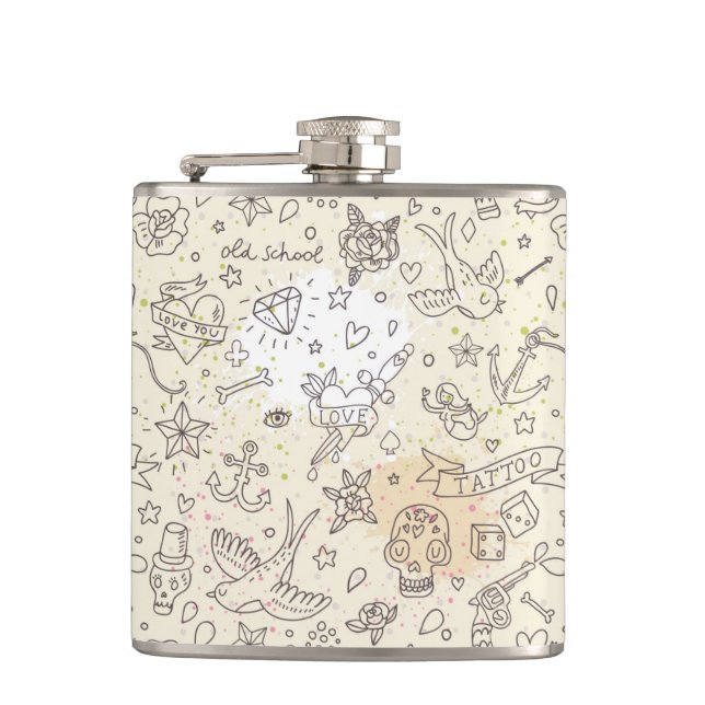 Tattoo concept pattern hip flask (Front)