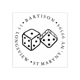 TATTOO DICE ROUND RETURN ADDRESS RUBBER STAMP