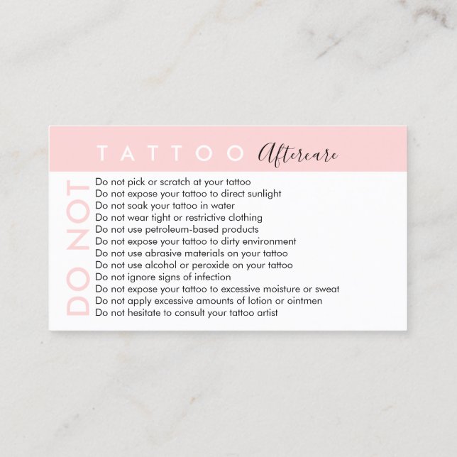 Tattoo Do Not Avoids Advices Aftercare Business Card (Back)