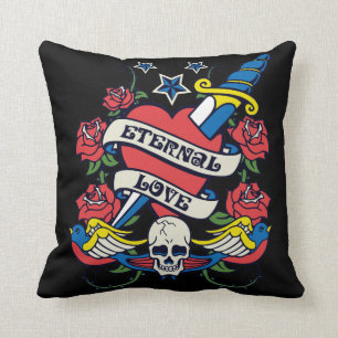 Tattoo Eternal Love Heart Knife Roses Skull Wings Cushion