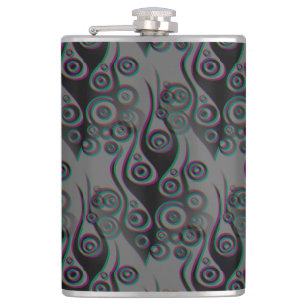 Tattoo flames & circles pattern + your backgr. hip flask