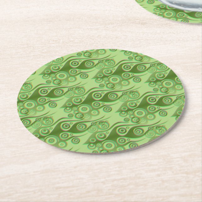 Tattoo flames & circles pattern + your backgr. round paper coaster (Angled)