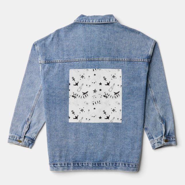 Tattoo Flash Hope Stickers Denim Jacket (Back)