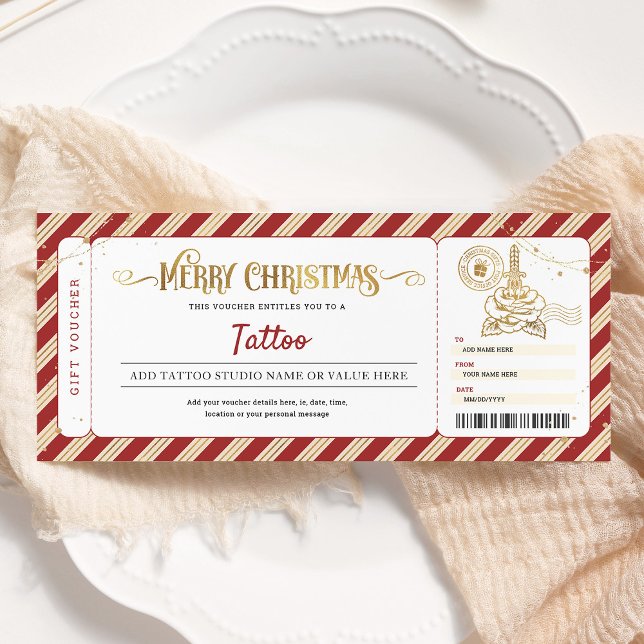 Tattoo Get Inked Gift Christmas Ticket Voucher Invitation (Creator Uploaded)