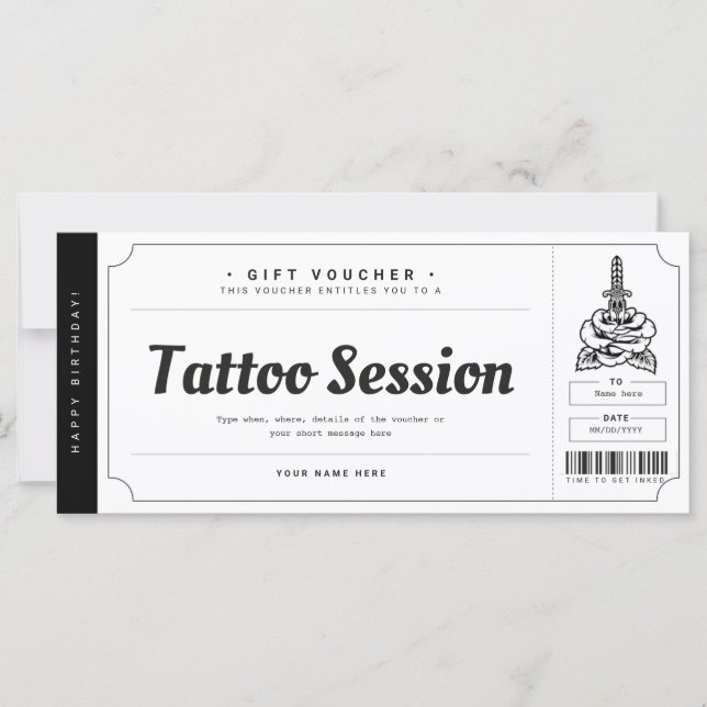 Tattoo Gift Card Ticket Voucher Certificate (Front)
