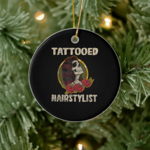 Tattoo Gift I Skull Women Hairdresser Ceramic Tree Decoration