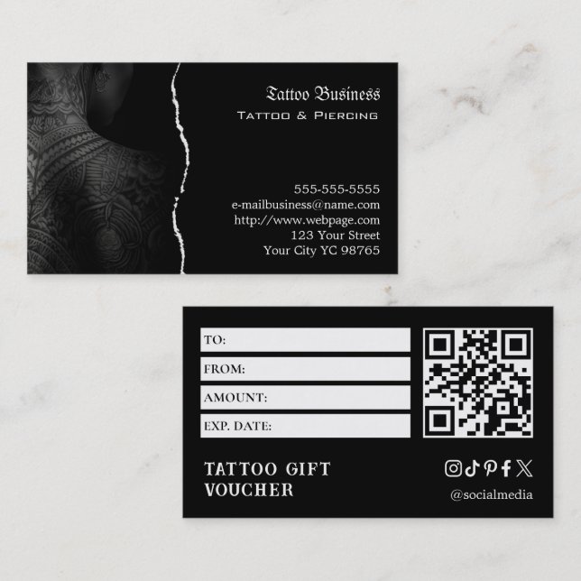 Tattoo Gift Voucher Business Card (Front/Back)