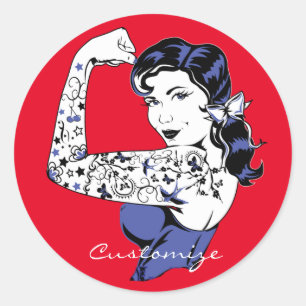 Tattoo Girl Arm Up Thunder_Cove Classic Round Sticker