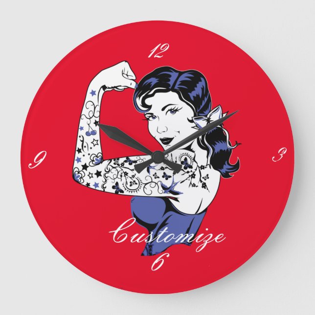 Tattoo Girl Arm Up Thunder_Cove Large Clock (Front)