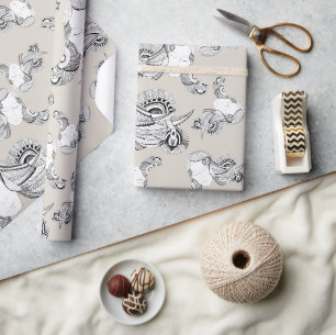 Tattoo Girl Black And White Wrapping Paper
