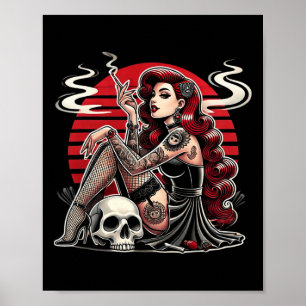 Tattoo Goth Pin-up Girl With Skull Vintage Horror  Poster