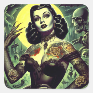 Tattoo Goth Woman Square Sticker