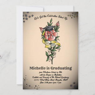Tattoo Graduation Party Vintage Retro Rose Invitation