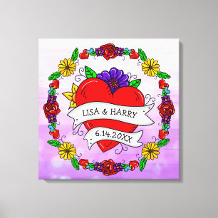Tattoo Graffiti Art Style Wedding  Bride and Groom Canvas Print