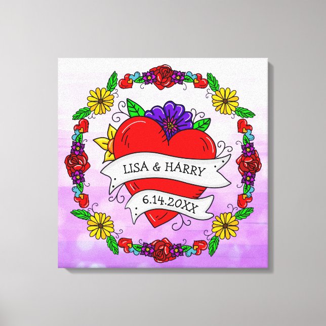 Tattoo Graffiti Art Style Wedding  Bride and Groom Canvas Print (Front)