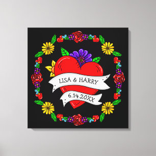 Tattoo Graffiti Art Style Wedding Bride and Groom Canvas Print