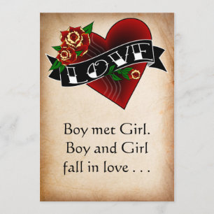 Tattoo Heart and Rose Wedding Invitation