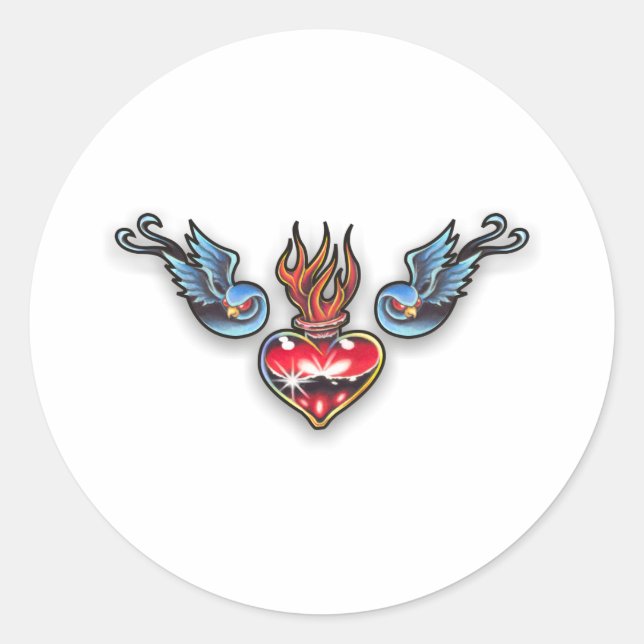 Tattoo heart classic round sticker (Front)