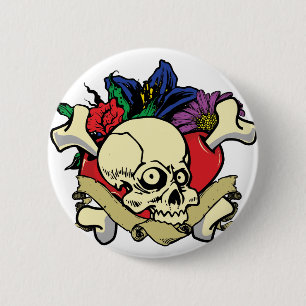 Tattoo Heart Skull 6 Cm Round Badge
