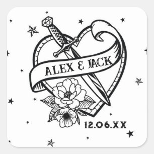 Tattoo Heart Wedding Initials Stickers Label