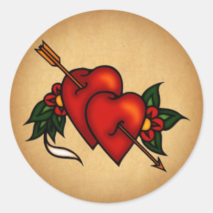 Tattoo Hearts with Arrow Classic Round Sticker