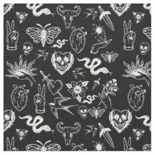 tattoo human heart snake moth dagger black fabric